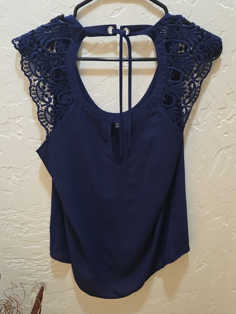 Express Navy Crochet Cap-Sleeve Halter Camisole